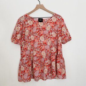 W5 (Anthropologie partner) Floral Pink Short Sleeve Babydoll Top  XXL